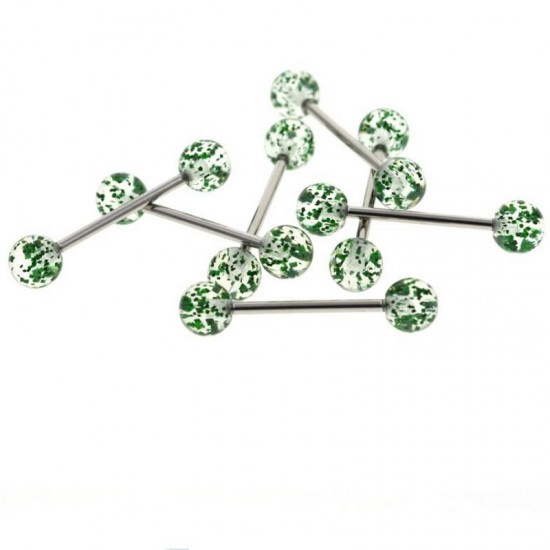 ОБЕЦА ЗА ЕЗИК СЪС СТОМАНЕНО КОЛЧЕ И ТЪМНО ЗЕЛЕНИ АКРИЛНИ ТОПЧЕТА С БРОКАТ