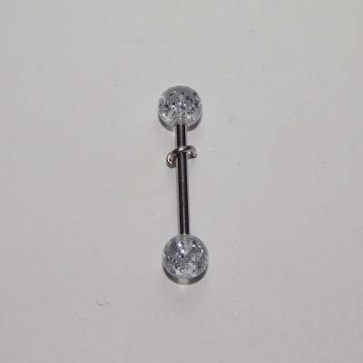 ОБЕЦА ЗА ЕЗИК СЪС СТОМАНЕНО КОЛЧЕ И БЕЛИ АКРИЛНИ ТОПЧЕТА С БРОКАТ