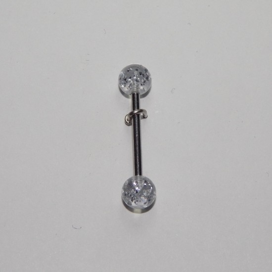 ОБЕЦА ЗА ЕЗИК СЪС СТОМАНЕНО КОЛЧЕ И БЕЛИ АКРИЛНИ ТОПЧЕТА С БРОКАТ